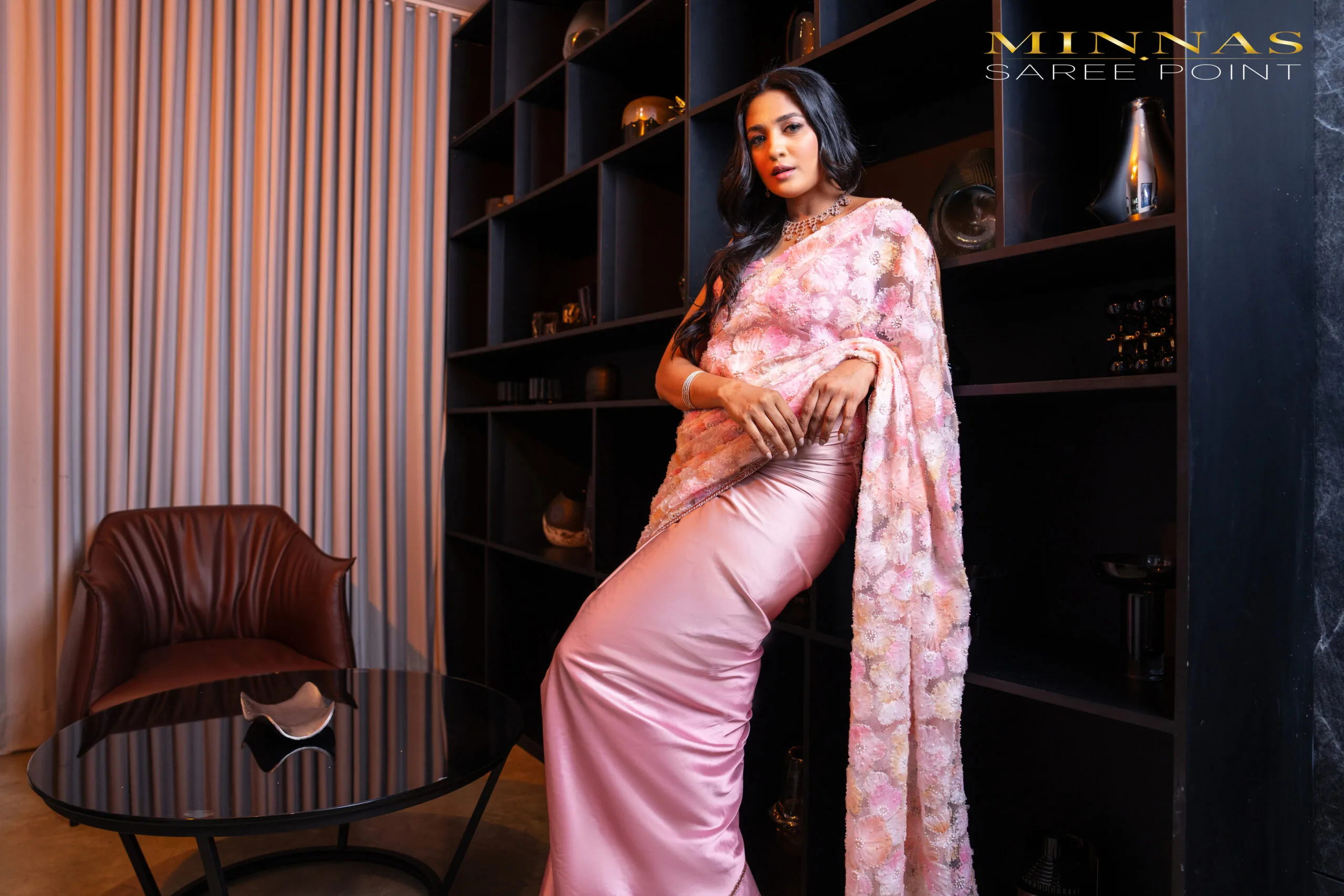 Yellow/Blue Two Toned Silk With Crystal Net