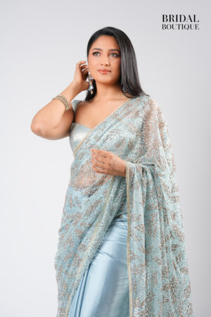 Pastel Blue Silk With Crystal Net