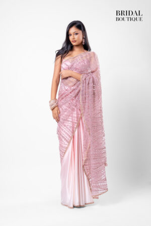 Two Toned Pink Silk With Crystal Net