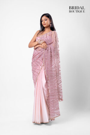 Two Toned Pink Silk With Crystal Net