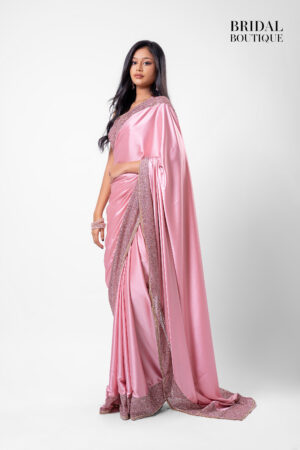 Pink Silk With Crystal Net Border