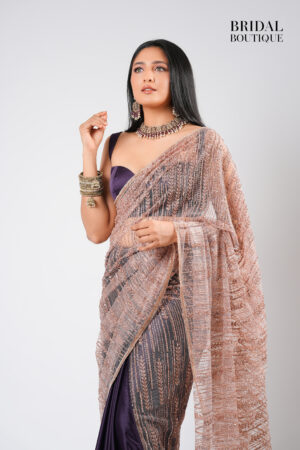 Dark Purple Silk With Crystal Net