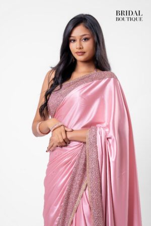 Pink Silk With Crystal Net Border