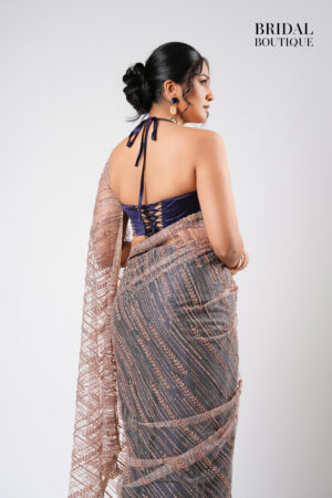 Navy Blue Silk With Crystal Net