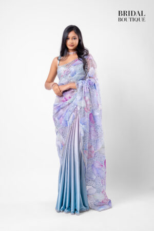 0097 Blue Floral With Two Toned Blue Silk