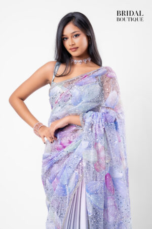 0104 Blue Floral With Two Toned Blue Silk