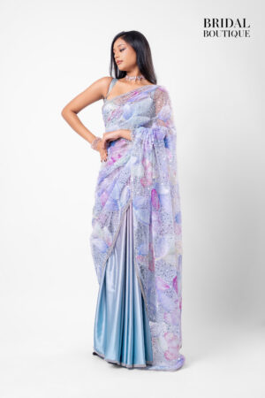0109 Blue Floral With Two Toned Blue Silk