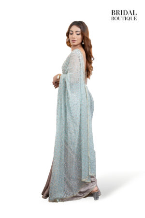 0117 Pale Blue And Silver Shaded Shimmer With Crystal Net