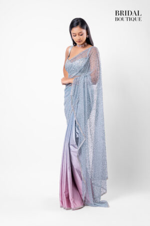 0122 Pink/Blue Two Toned Silk With Crystal Net