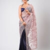 Navy Blue Silk With Crystal Net