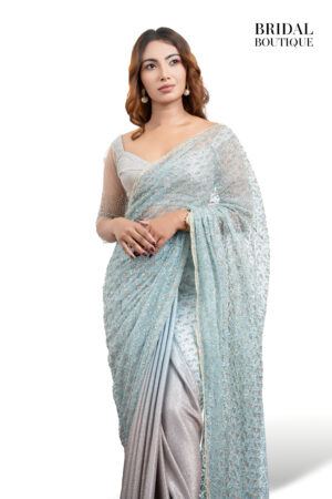 0127 Pale Blue And Silver Shaded Shimmer With Crystal Net