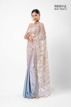 Two Toned Blue Silk With Crystal Net