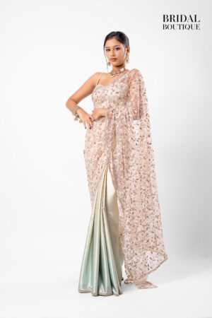 Yellow/Green Two Toned Silk With Crystal Net