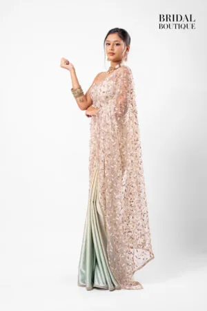 Yellow/Green Two Toned Silk With Crystal Net