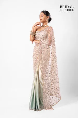 Yellow/Green Two Toned Silk With Crystal Net