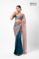 Deep Teal Metallic Silk With Crystal Net