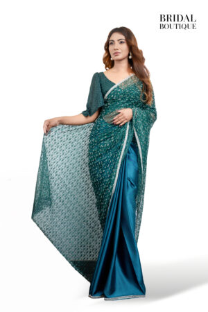 Deep Teal Silk With Crystal Net