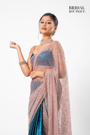 Deep Teal Metallic Silk With Crystal Net