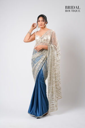 Blue Teal Silk With Crystal Net