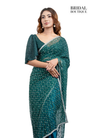 Deep Teal Silk With Crystal Net