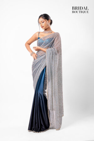 Black/Blue Two Toned Silk With Crystal Net