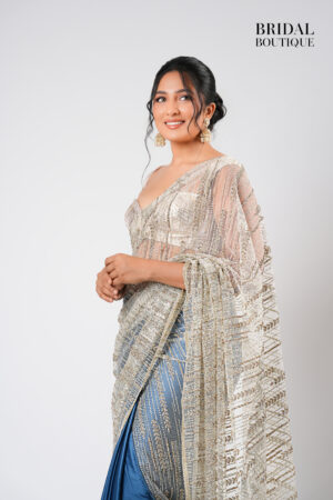 Blue Teal Silk With Crystal Net