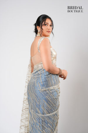 Blue Teal Silk With Crystal Net