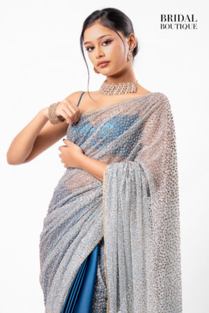 Black/Blue Two Toned Silk With Crystal Net