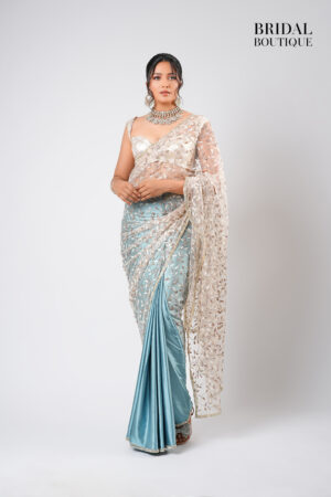 Mint Blue Silk With Crystal Net