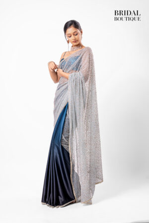 Black/Blue Two Toned Silk With Crystal Net