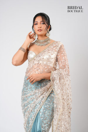 Mint Blue Silk With Crystal Net