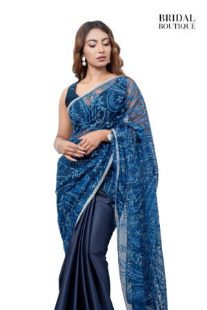 Midnight Blue Silk With Crystal Net