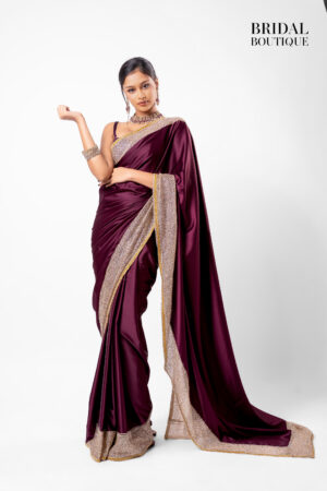 Wine Silk With Crystal Net Border