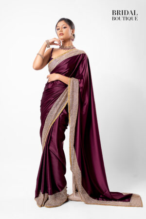 Wine Silk With Crystal Net Border