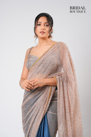 Blue Teal Silk With Crystal Net