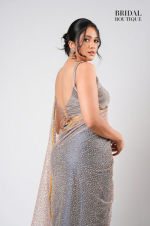 Blue Teal Silk With Crystal Net