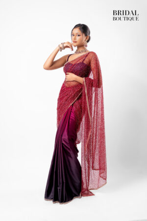 Black/Red Two Toned Silk With Crystal Net