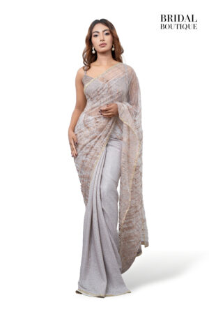 Light Grey Shimmer With Ivory Crystal Net