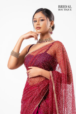 Black/Red Two Toned Silk With Crystal Net