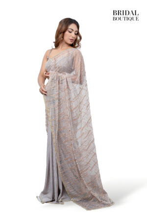 Light Grey Shimmer With Ivory Crystal Net