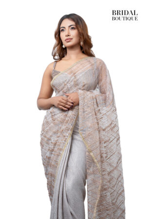 Light Grey Shimmer With Ivory Crystal Net