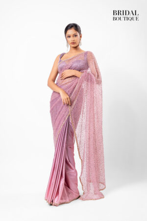 Mauve/Pink Two Toned Silk With Crystal Net