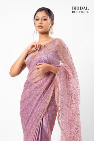 Mauve/Pink Two Toned Silk With Crystal Net