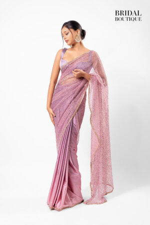 Mauve/Pink Two Toned Silk With Crystal Net