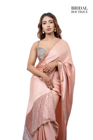 Peach Silk With Crystal Net