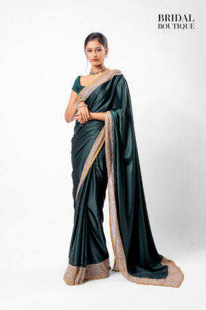 Green Silk With Crystal Net Border