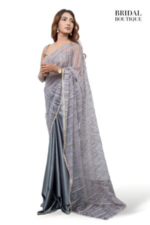 Grey Silk With Crystal Net