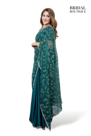 Emerald Green Silk With Crystal Net