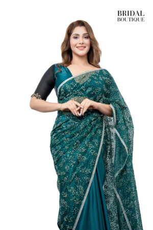 Emerald Green Silk With Crystal Net