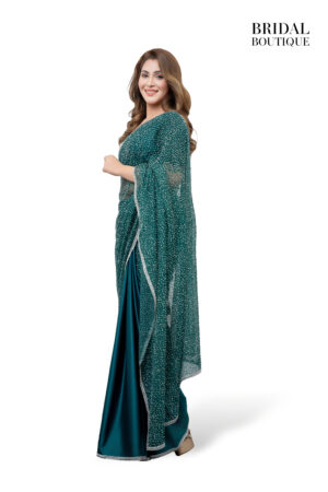 0627 Emerald Green Silk With Crystal Net